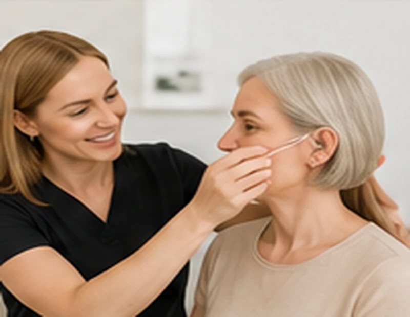 Female hearing clinician with female patient